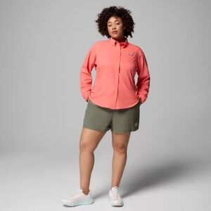 Nike Coral Button-Up Shirt and Olive Shorts Set